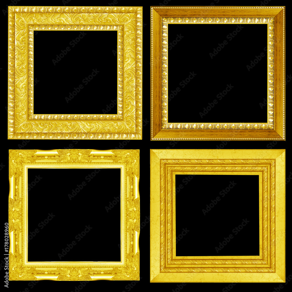 collection ocollection of Gold vintage picture and photo frame isolated on black backgroundf silver vintage picture and photo frame isolated on white background - obrazy, fototapety, plakaty 