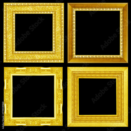 collection ocollection of Gold vintage picture and photo frame isolated on black backgroundf silver vintage picture and photo frame isolated on white background