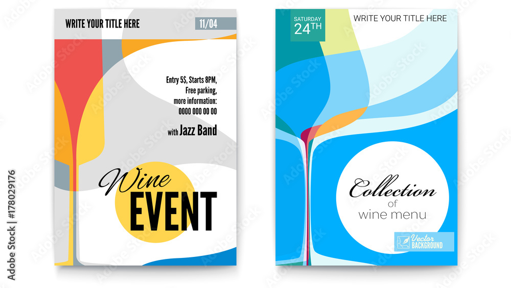 Template for Cocktail Party, Wine festival event or menu covers, A4 size. Vector template of poster, design layout for brochure, banner, flyer. Posters design with abstract graphic isolated on white - obrazy, fototapety, plakaty 