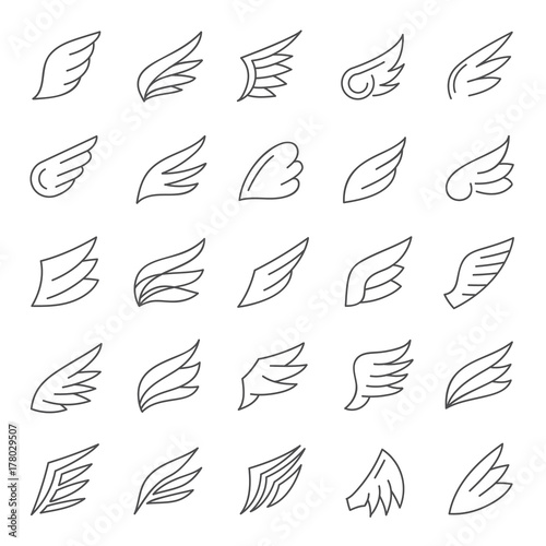 Wings line icon vector collection.