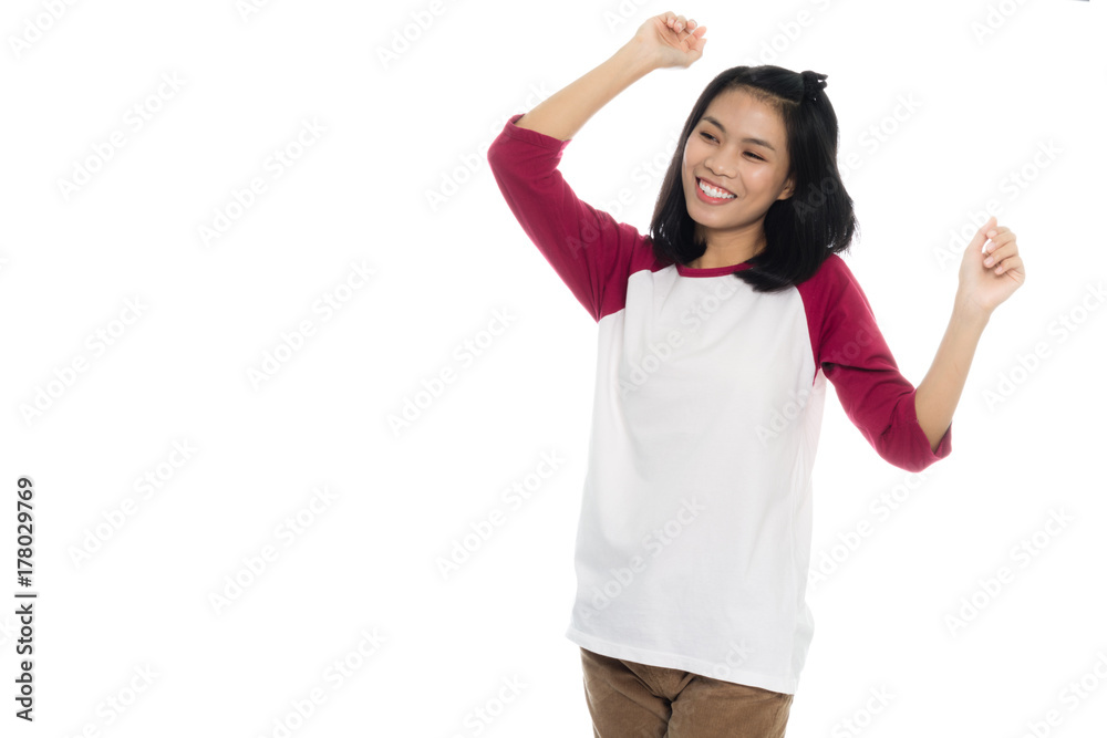 Beautiful asian woman is dancing, portrait studio on white background Beautiful asian woman is dancing, portrait studio on white background