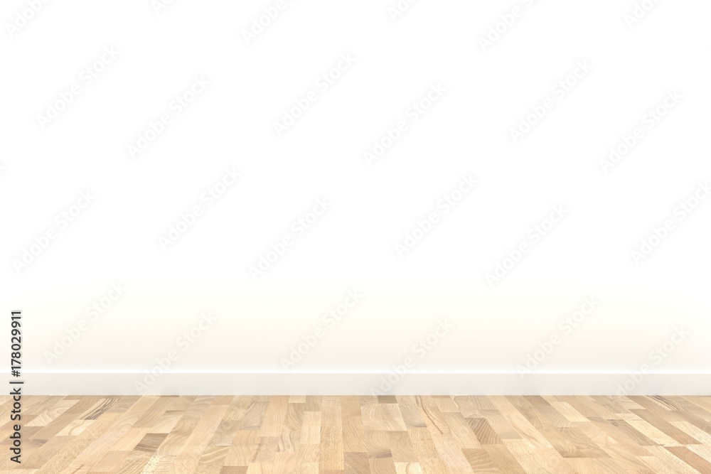white room with wood floor in 3D rendering