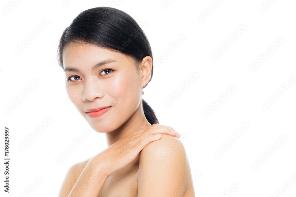 Beautiful woman face close up portrait studio on white background Beautiful woman face close up portrait studio on white background