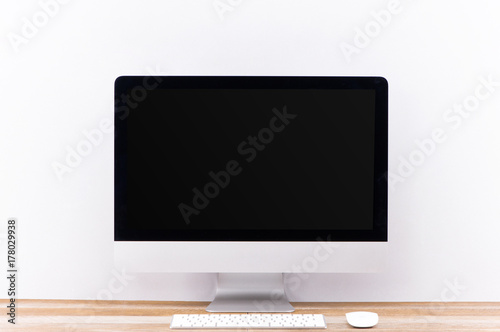 Work place concept. Mock up blank screen computer desktop