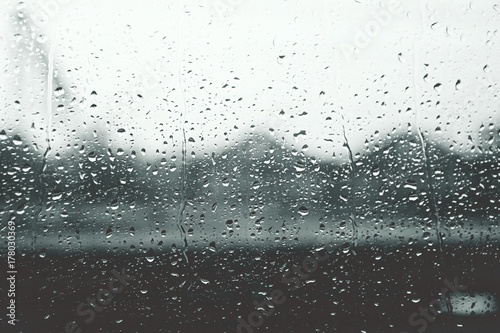 raining width train window