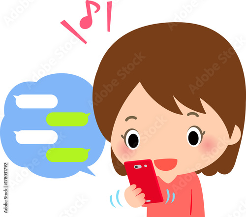 スマートフォンでメッセージ送受信する女性