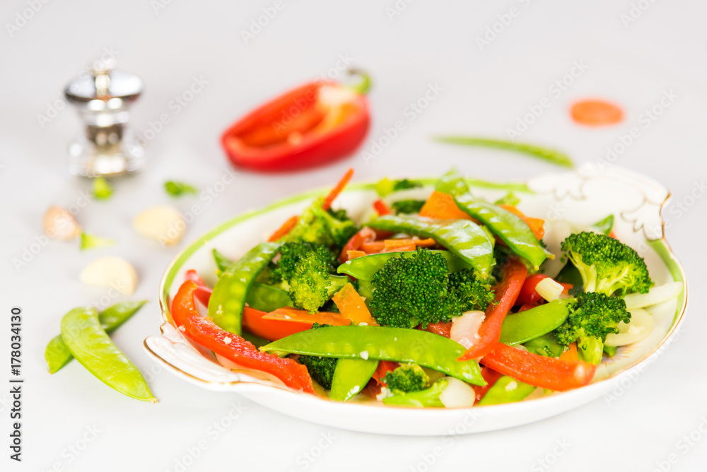 Mixed Veggie Stir-Fry with White Background Mixed Veggie Stir-Fry with White Background