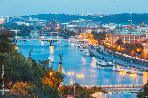 View of Vltava river and bridges in Prague, Czech Republic © dziewul