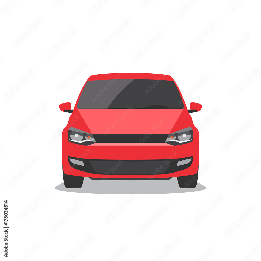 Vector red car. Front view.