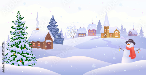 Christmas village with snowman