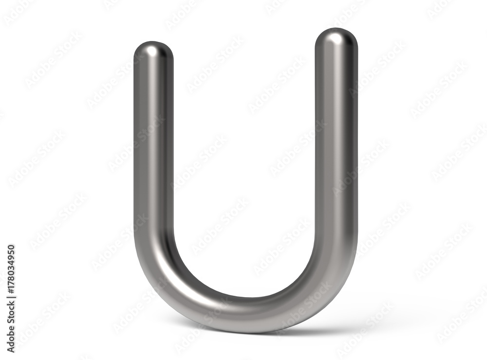3D render metallic alphabet U 3D render metallic alphabet U