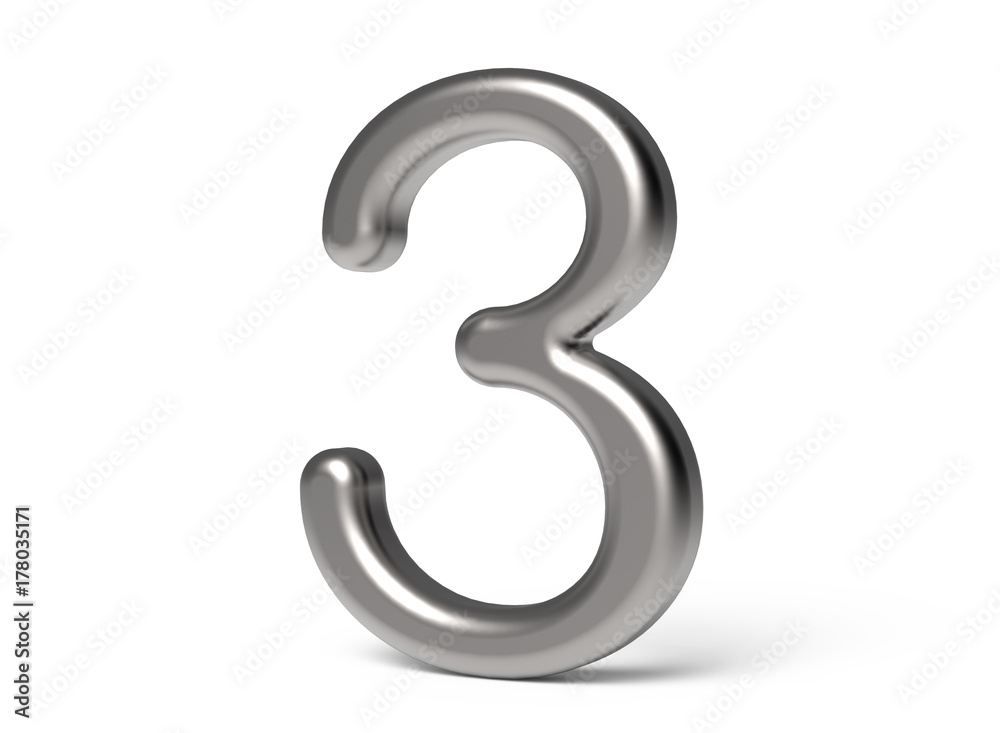 3D render metallic number 3 3D render metallic number 3