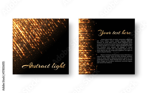 Greeting card with bright rays and shiny sparkles on a dark backdrop for a festive greeting.
