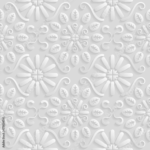 Seamless 3D white pattern, natural  floral pattern, vector. Endless texture can be used for wallpaper, pattern fills, web page  background,  surface textures. photo