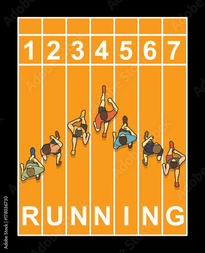 People running top view with text graphic vector