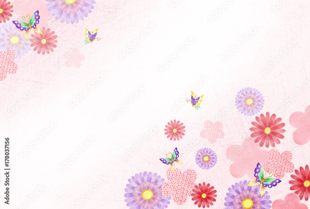 蝶と花の和柄背景横stock Illustration Adobe Stock