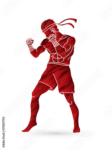 Muay Thai, Thai Boxing standing designed using grunge brush graphic vector