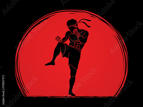 Muay Thai, Thai Boxing action graphic vector