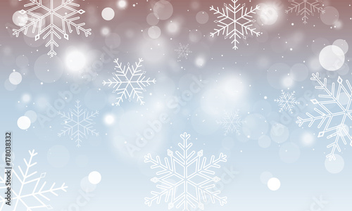 Abstract vector winter wallpaper. Snowflakes, circles and glowing elements.