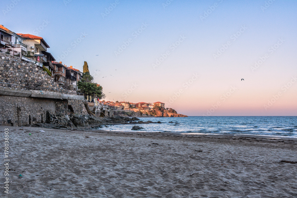 view of the old town from the beach in Sozopol