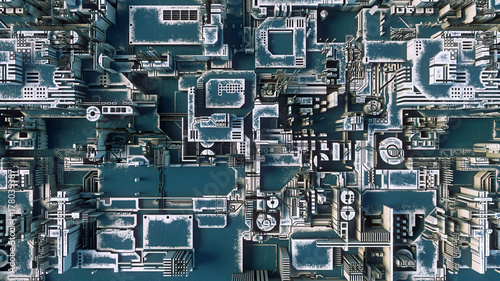 Abstract blue futuristic techno pattern. Digital 3d illustration
