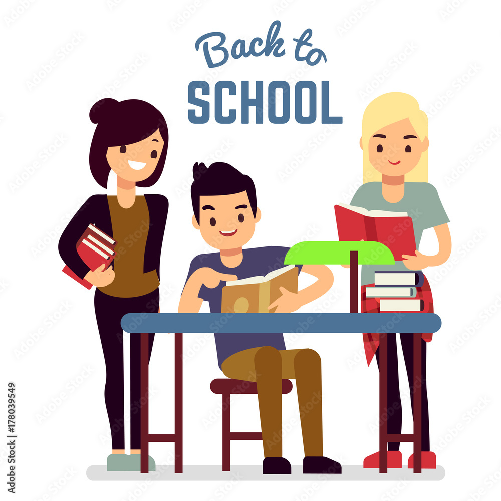 Back to school concept with reading students Back to school concept with reading students