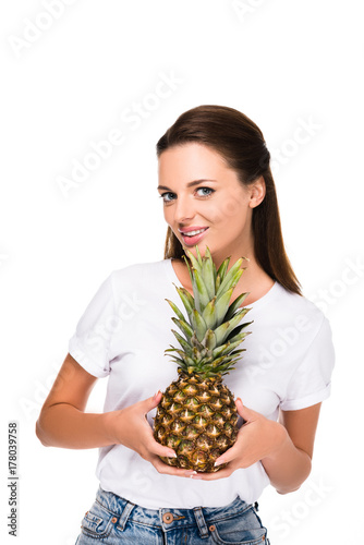 woman with fresh pineapple