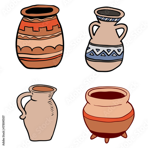 Illustration of Old Ceramic Utensils-Vector Illustration