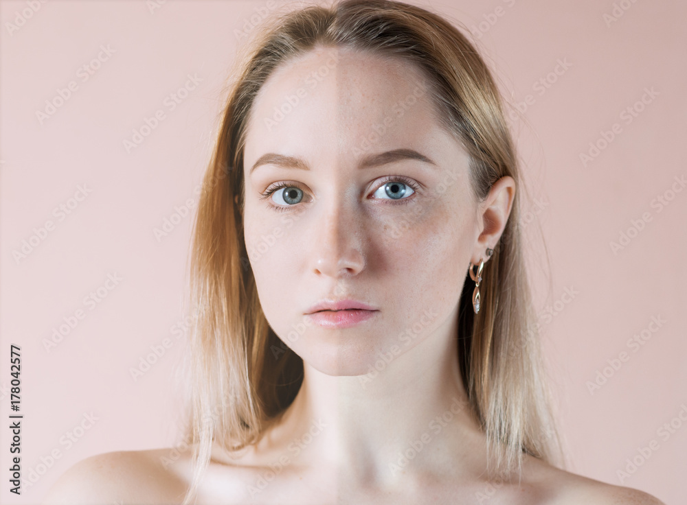 Beauty concept - retouch before and after. Beautiful woman with blue eyes. Beauty concept - retouch before and after. Beautiful woman with blue eyes.