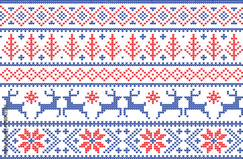 Winter Holiday Knitting Pattern with a Christmas Trees. Christmas Knitting Sweater Design. Wool Knitted Texture