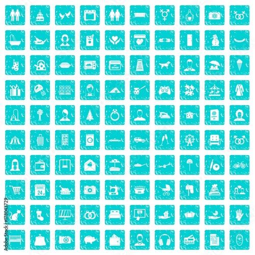 Wallpaper Mural 100 family icons set grunge blue Torontodigital.ca