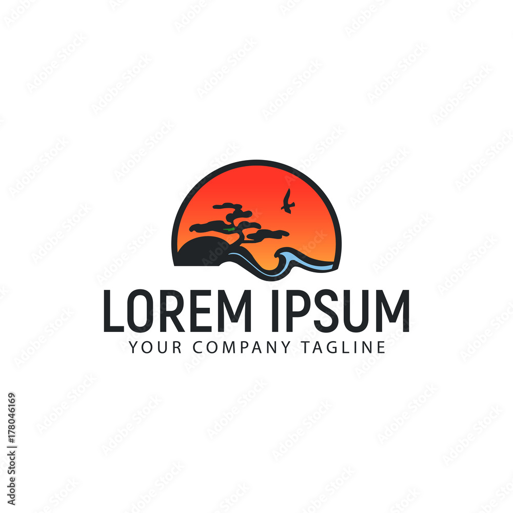 beach sun logo design concept template