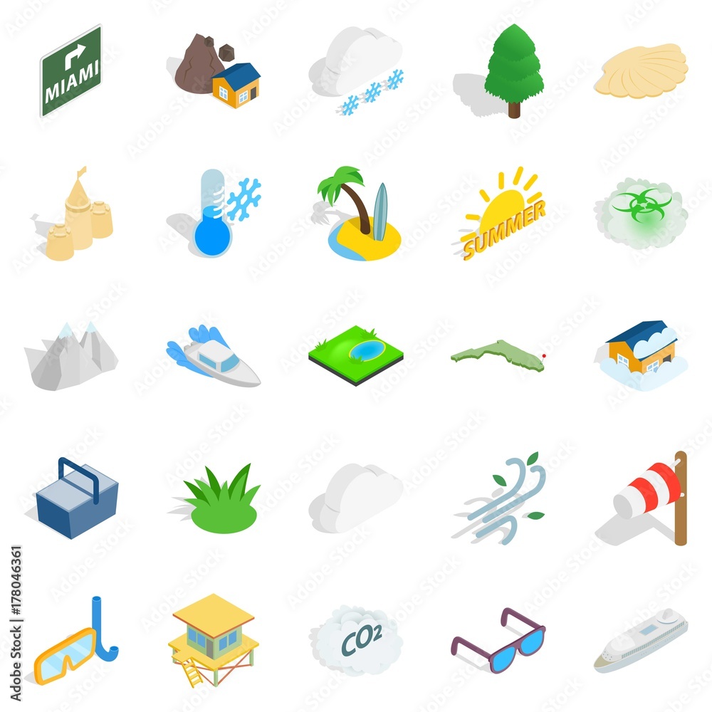 Sunlight icons set, isometric style Sunlight icons set, isometric style