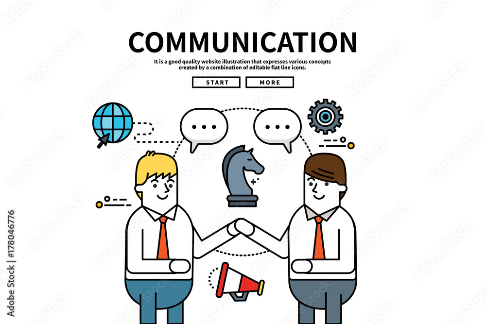 Flat line vector editable graphic website illustration, business communication Flat line vector editable graphic website illustration, business communication