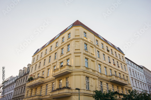 majestic corner building with clean sky for real estate themes