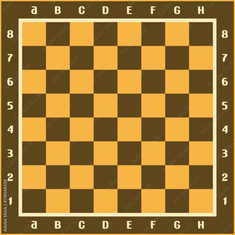 Vector illustration of classic chessboard, brown and yellow chess board  with original letters and numbers, wooden checkerboard with empty squares  top view for chess strategic game. vector de Stock | Adobe Stock