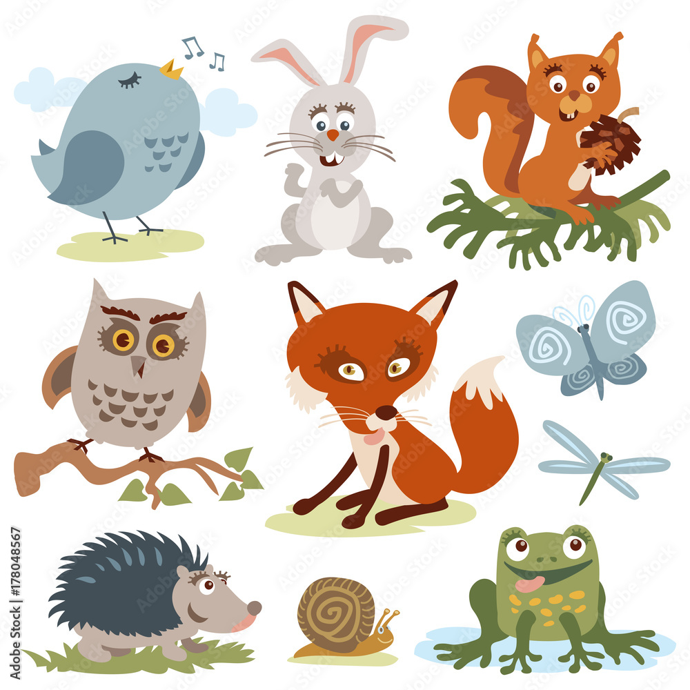 Naklejka premium Cute cartoon forest animals vector