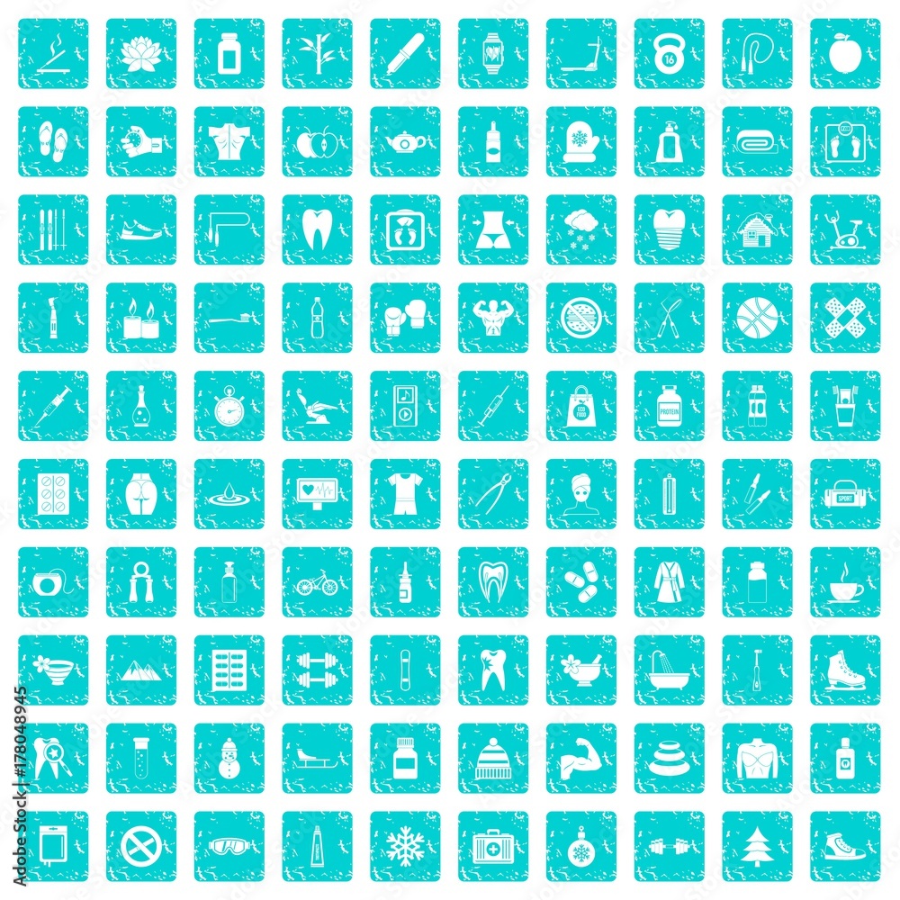 100 fit body icons set grunge blue 100 fit body icons set grunge blue