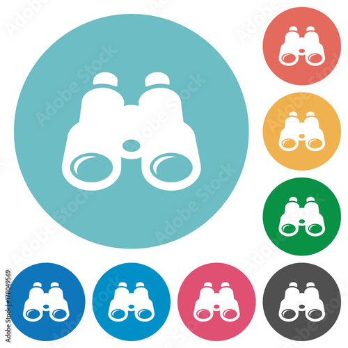Binoculars flat round icons