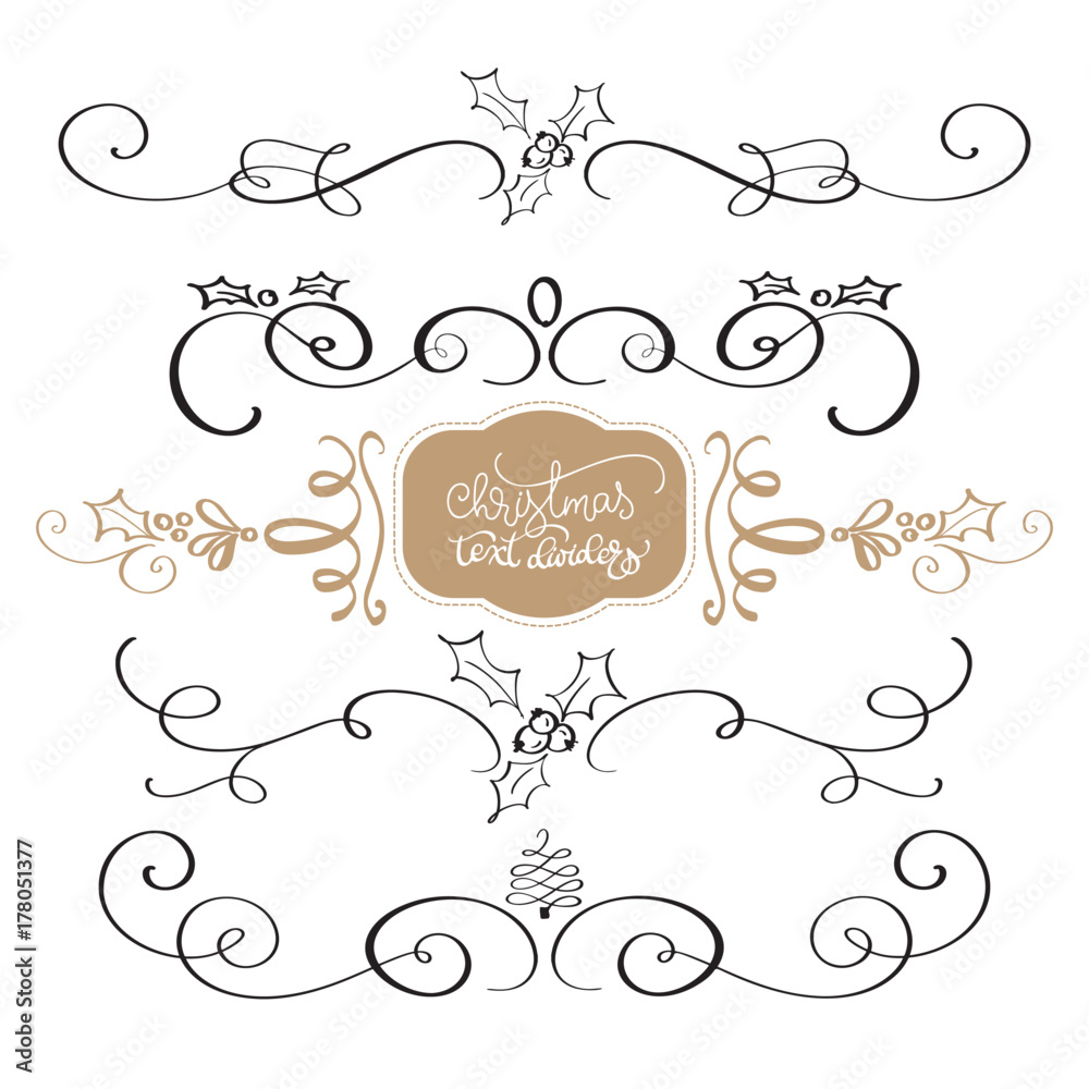 Merry Christmas calligraphy Collection of design elements vintage set isolated on white background. Vector illustration