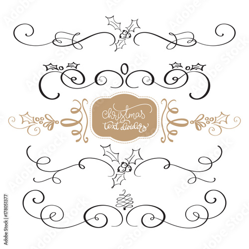Merry Christmas calligraphy Collection of design elements vintage set isolated on white background. Vector illustration
