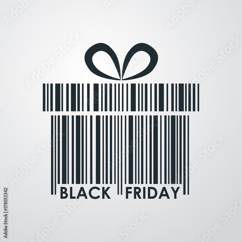 Icono plano codigo de barras regalo BLACK FRIDAY en fondo degradado