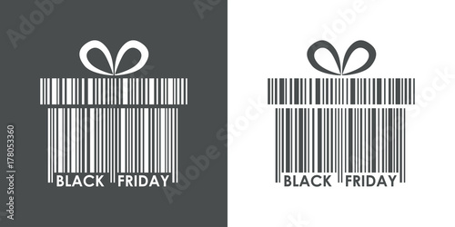 Icono plano codigo de barras regalo BLACK FRIDAY gris y blanco