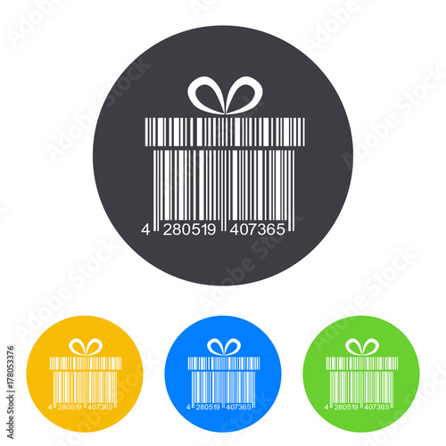 Icono plano codigo de barras regalo en circulo varios colores