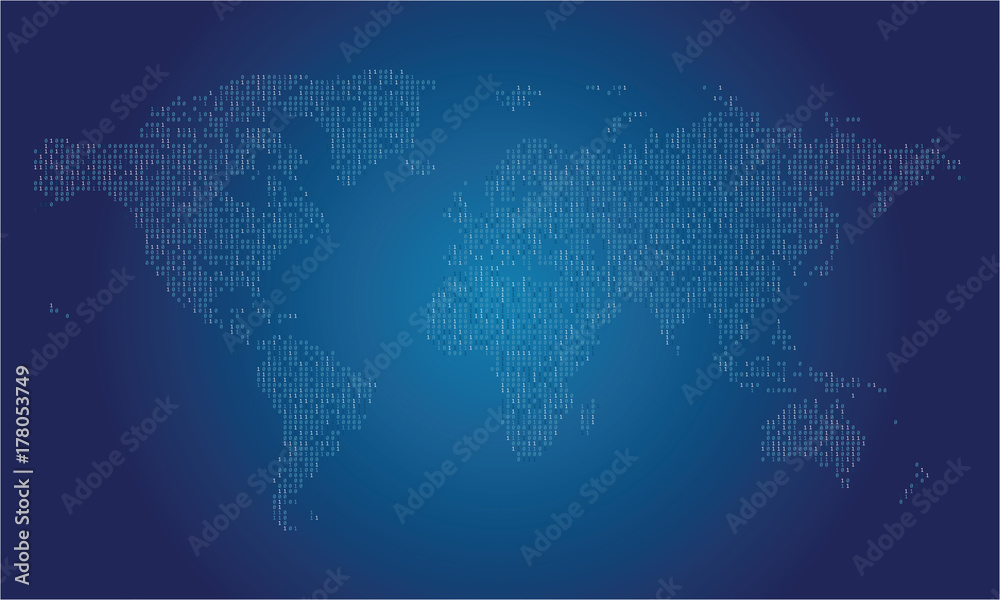 World map made from binary data code