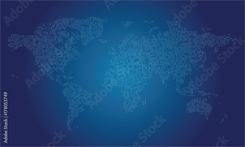 World map made from binary data code