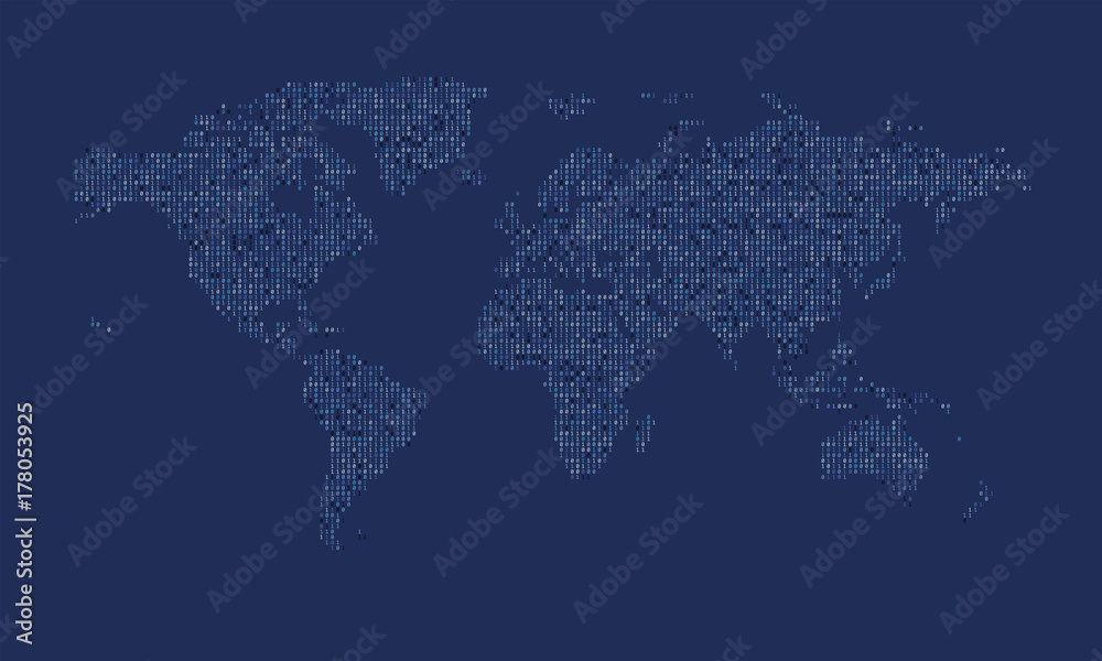 World map made from binary data code