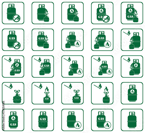Set of camping stove and gas bottle icons