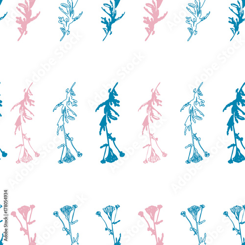 Floral vector seamless pattern with wild meadow yarrow flowers. Hand drawn flowers on white background.
