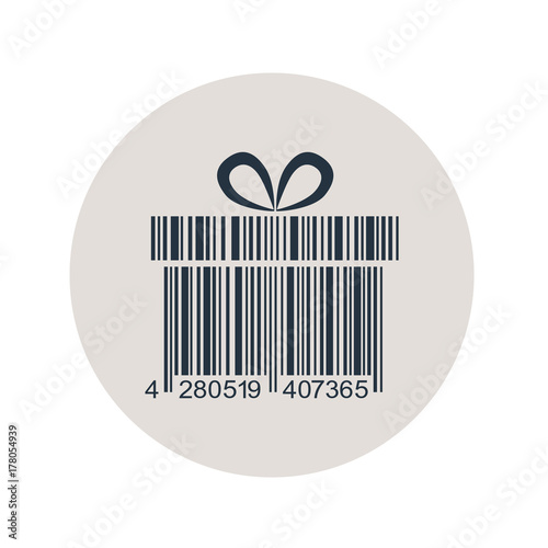 Icono plano codigo de barras regalo en circulo gris